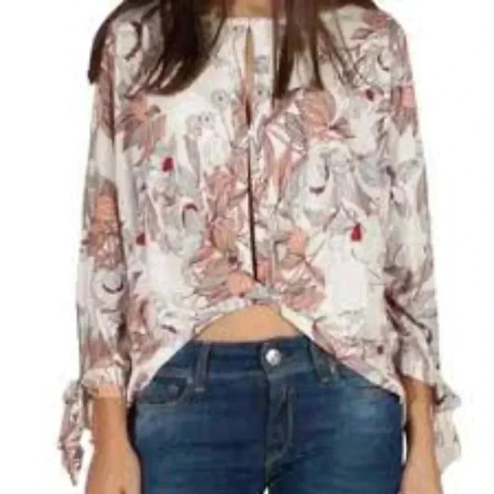Free people floral long‎ sleeve blouse size Small